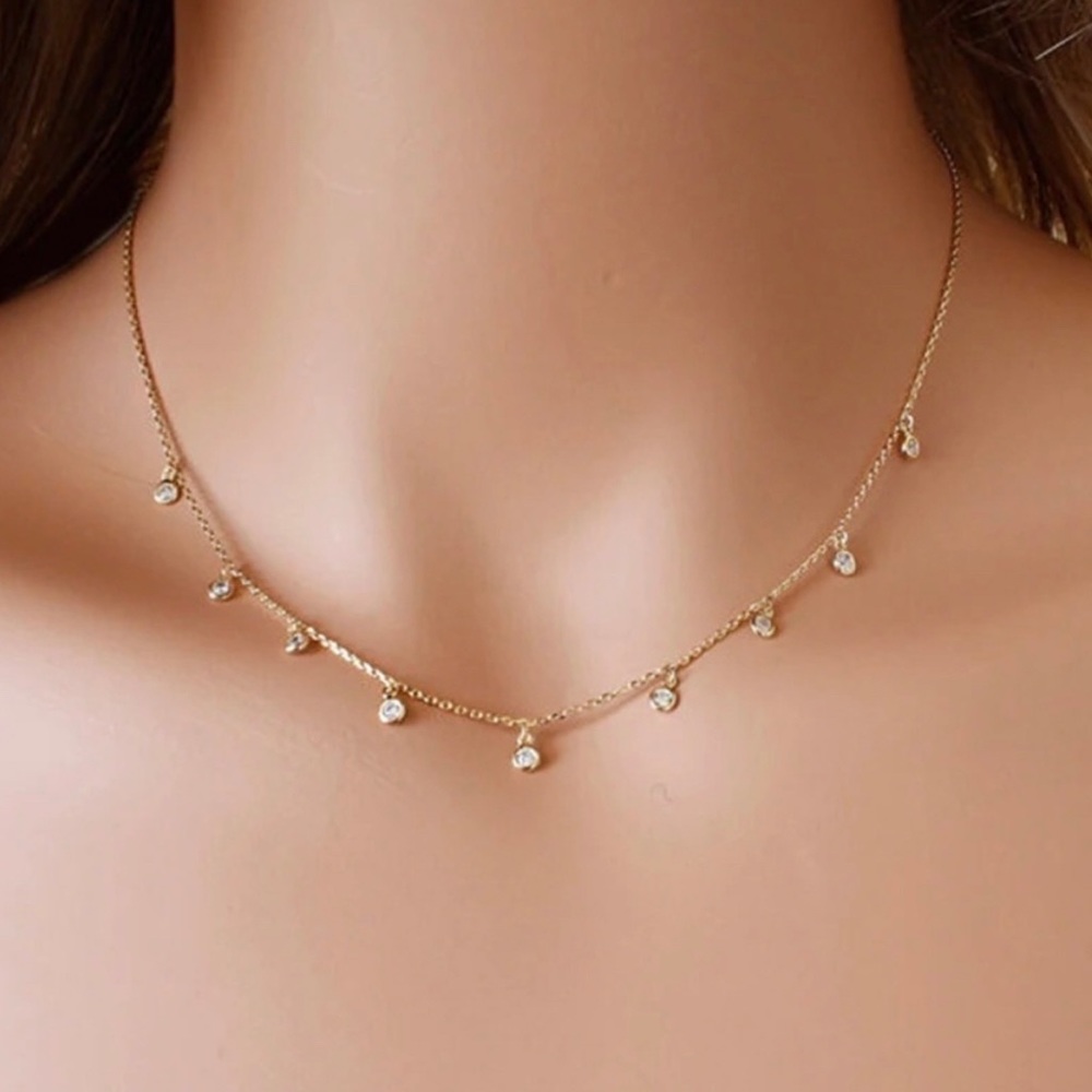 18K Gold Plated Teardrop Necklace White Sapphire Necklace
